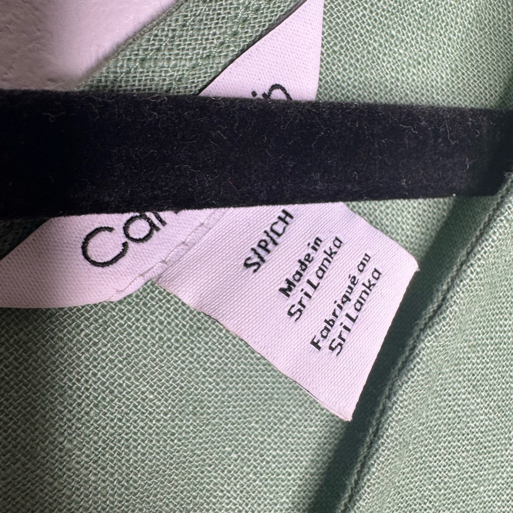 Calvin Klein women's S linen blend olive green babydoll top y2k boho costal - Picture 6 of 7
